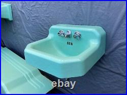 Vtg Mid Century Deco Jadeite Ming Green Bathroom Set Old Tub Sink Toilet 123-21E