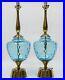 Vtg-Mid-Century-Modern-Blue-Coin-Glass-Murano-Table-Lamps-Hollywood-Regency-Gold-01-ax