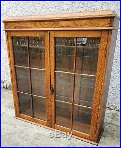 Vtg Mission Arts & Crafts Oak Tabletop Wall Cabinet Curio China Cupboard Glass