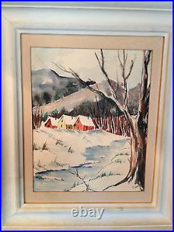 Vtg Possibly Antique Gladys Spotts Signed Watercolor Painting Landscape w Houses