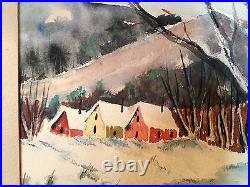 Vtg Possibly Antique Gladys Spotts Signed Watercolor Painting Landscape w Houses