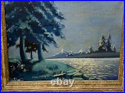 Vtg Possibly Antique Oil on Canvas Board Signed Armoni Winter Landscape Painting