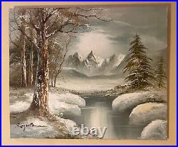 Vtg Roger Brown Original Oil Painting Winter Scene Signed 20 x 24 signed Rare