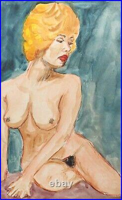 Watercolor painting portrait of nude woman