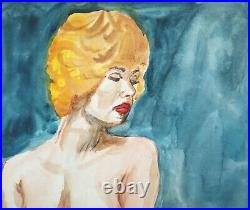 Watercolor painting portrait of nude woman