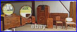 Waterfall/Art Deco Best Bedroom suite Inlaid, etched mirrors, c1930's-40s, 7pc