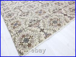 White Blue Turkish Vintage Living Room Carpet, 5.7x9.7ft, Antique Handmade Rug