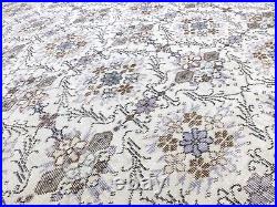 White Blue Turkish Vintage Living Room Carpet, 5.7x9.7ft, Antique Handmade Rug