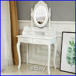 White Makeup Vanity Table Set with Lights Led Mirror and 4 Drawers Dressing Desk
