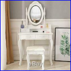 White Makeup Vanity Table Set with Lights Led Mirror and 4 Drawers Dressing Desk
