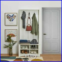 Wooden Entry Entryway Hall Tree Coat Rack With 3 Hooks & Shoe Storage Bench White